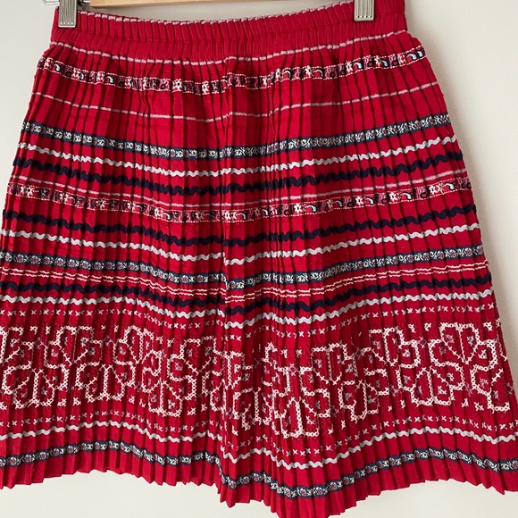 Club Monaco Olla Pleated Embroidered Skirt - Red - Picture 2 of 6